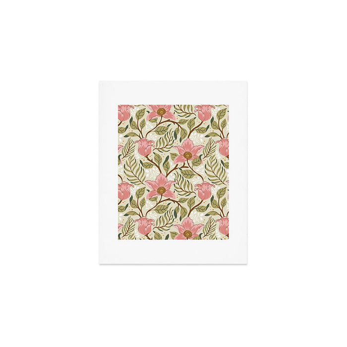 Spring Garden Flowers - Pink and Green Art Print Gallery Image 1
