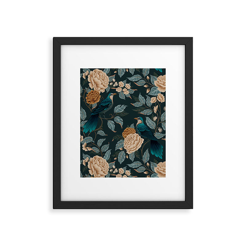 Spring Song - Dark Teal Birds and Floral Print Framed Art Print Gallery Image 6
