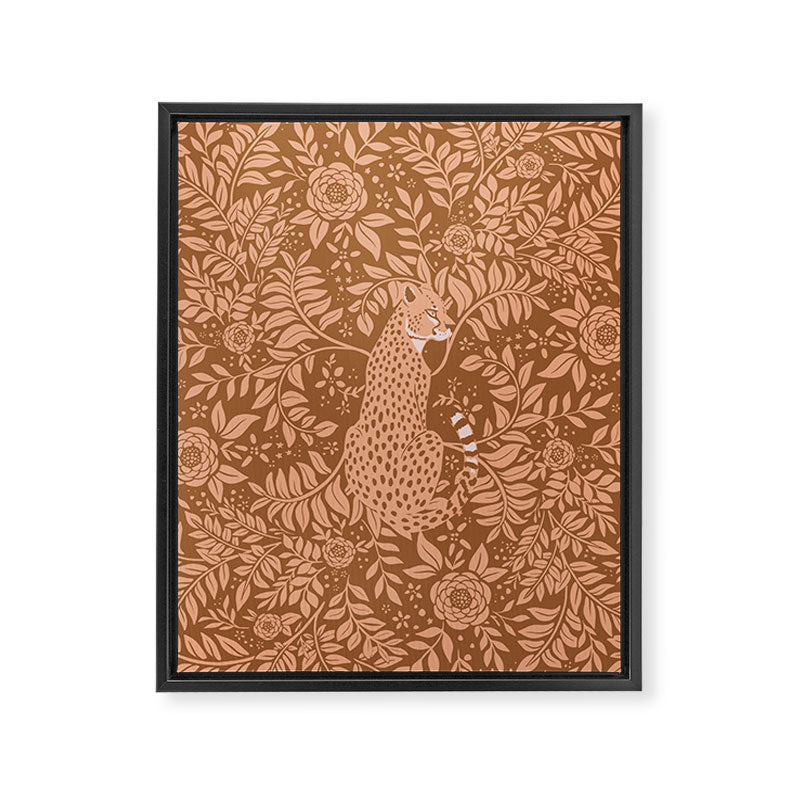 Summer Cheetah Floral Pattern - Fawn Brown Framed Canvas Print Gallery Image 6