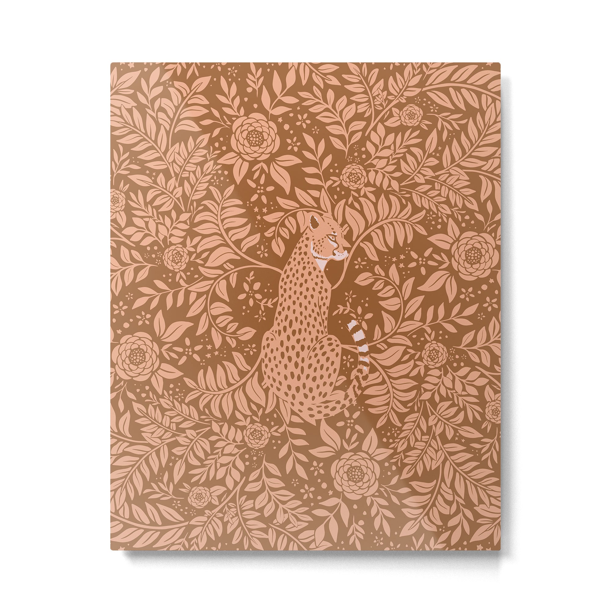 Summer Cheetah Floral Pattern - Fawn Brown Metal Print Gallery Image 4