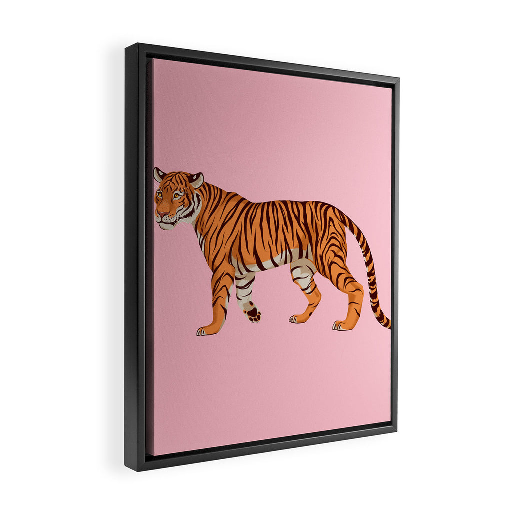 Tiger - Pink Framed Canvas Print Gallery Image 2