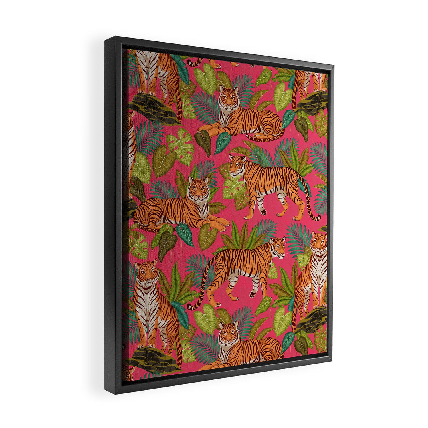 Tropical Tigers In Hot Pink Framed Canvas Print Gallery Image 2