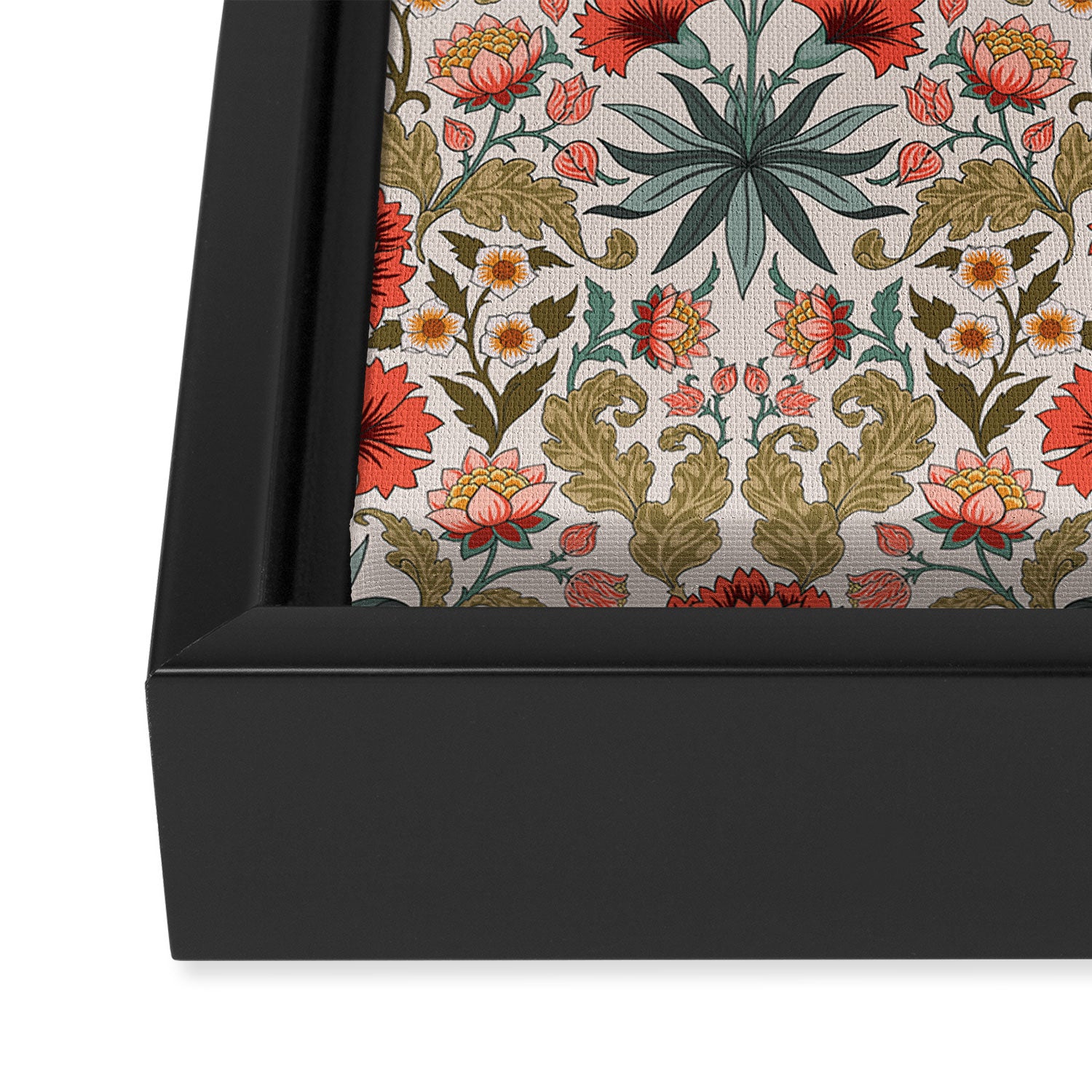Victorian Botanicals - Carnations in Red and Green Framed Canvas Print Gallery Image 3