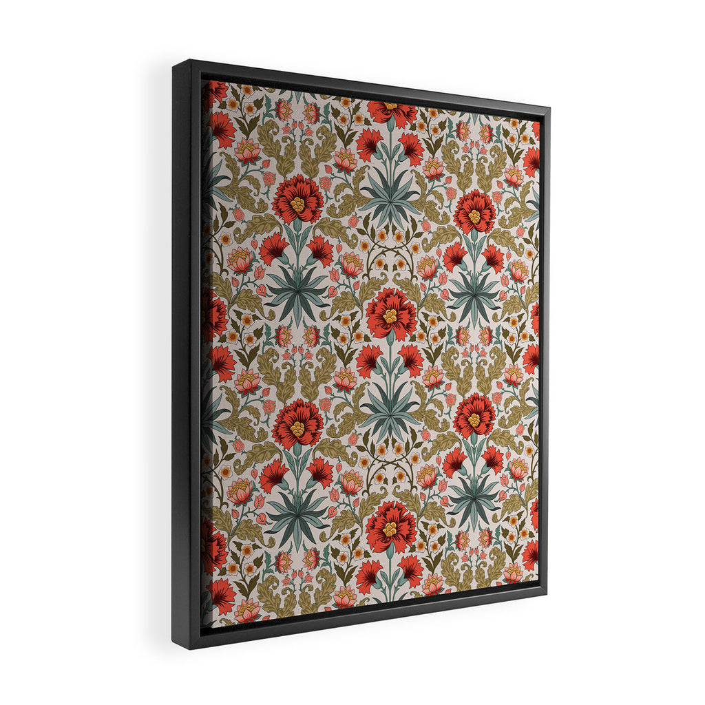Victorian Botanicals - Carnations in Red and Green Framed Canvas Print Gallery Image 2