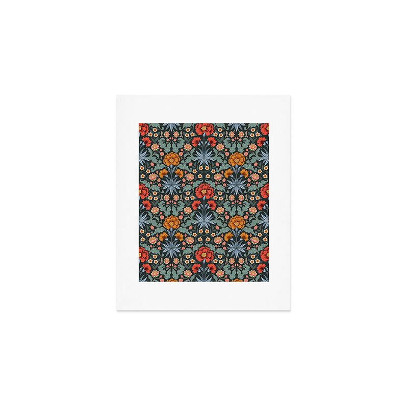 Victorian Carnation in Moody Red and Blue Art Print Gallery Image 1