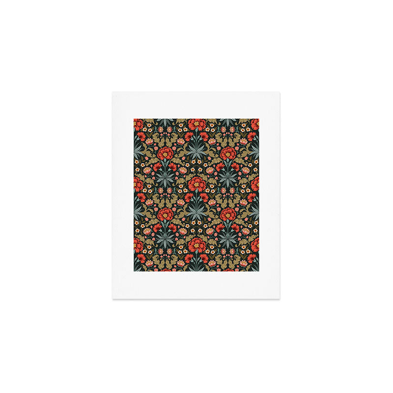 Victorian Carnation in Moody Red and Green Art Print Gallery Image 1