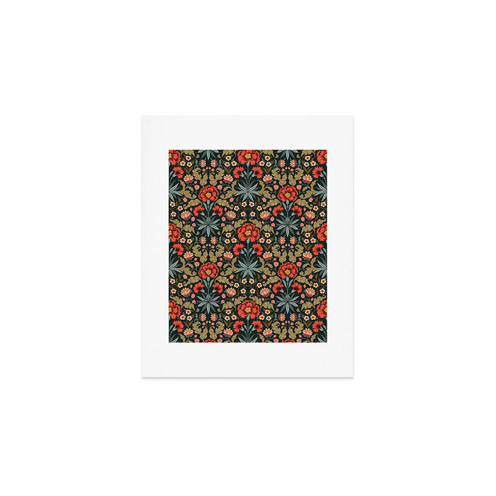 Victorian Carnation in Moody Red and Green Art Print Gallery Image 1