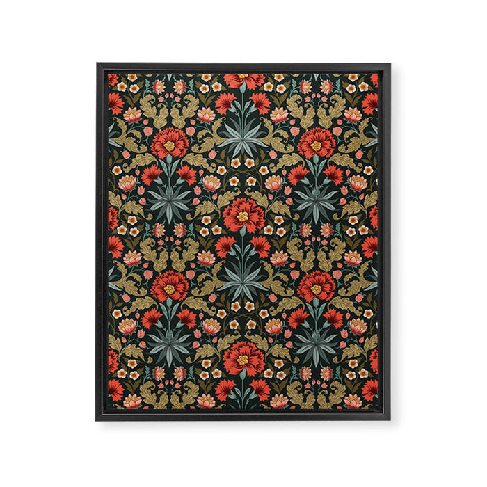 Victorian Carnation in Moody Red and Green Framed Canvas Print Gallery Image 1