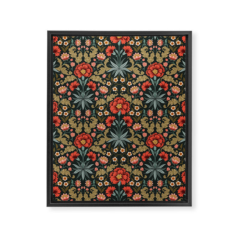 Victorian Carnation in Moody Red and Green Framed Canvas Print Gallery Image 6
