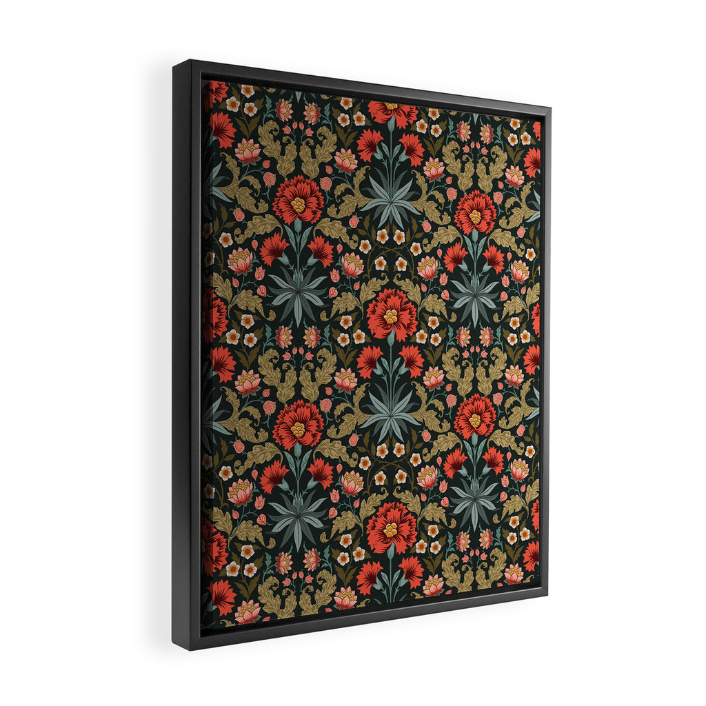 Victorian Carnation in Moody Red and Green Framed Canvas Print Gallery Image 2