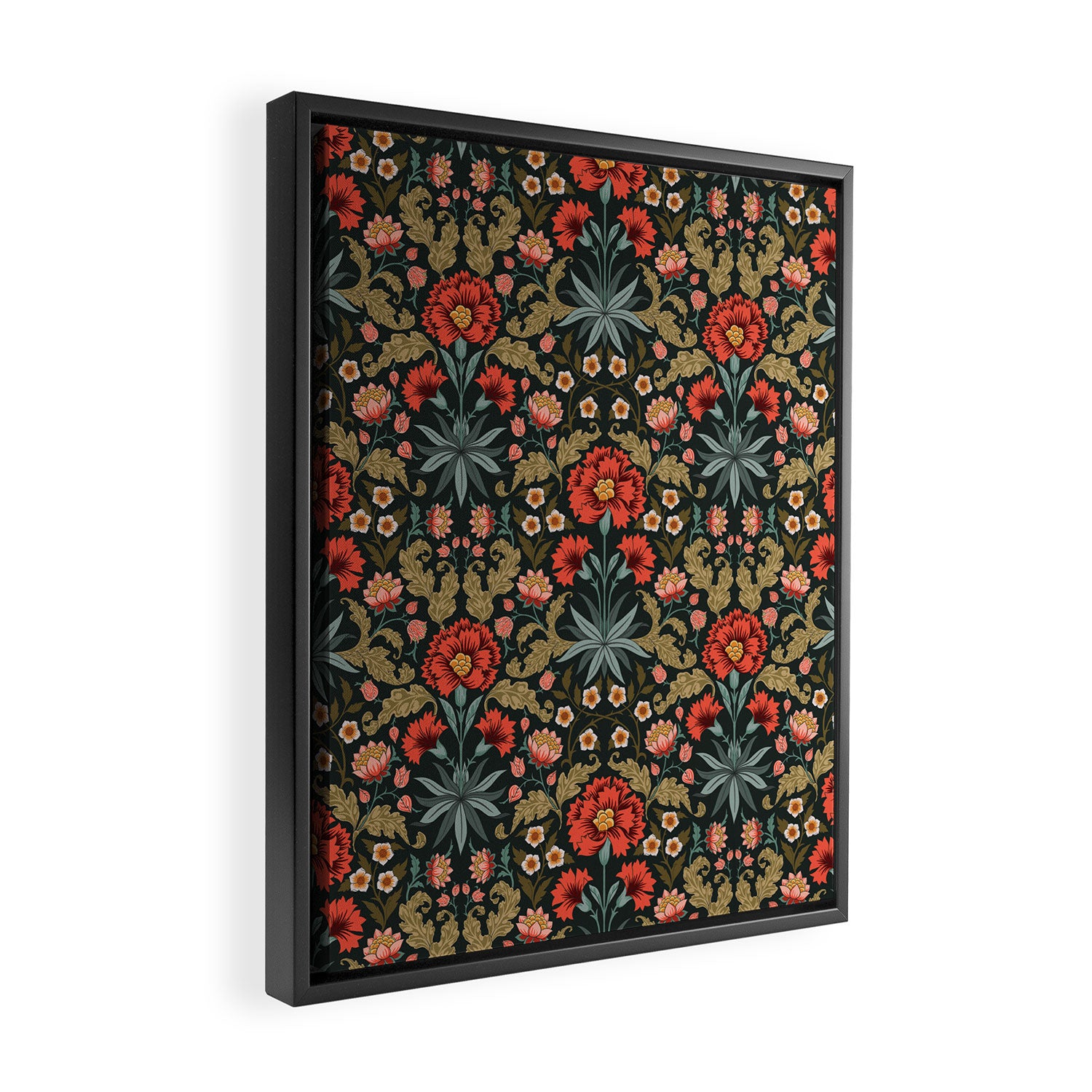 Victorian Carnation in Moody Red and Green Framed Canvas Print Gallery Image 2