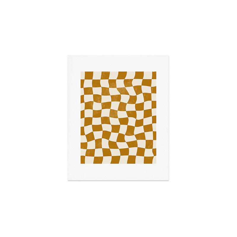 Warped Checkerboard - Gold Orange Art Print Gallery Image 1