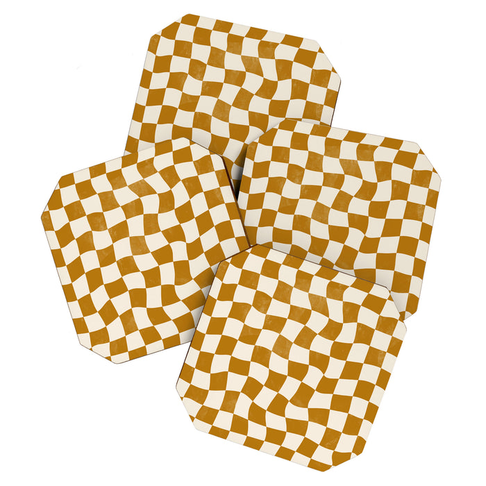 Warped Checkerboard - Gold Orange Coaster Gallery Image 1