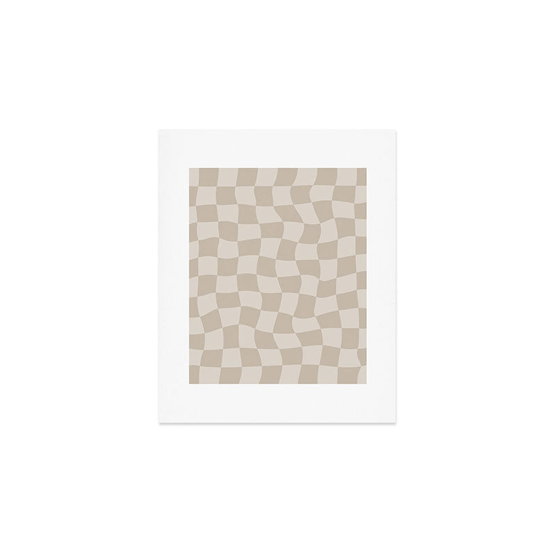 Warped Checkerboard - Neutral Beige Art Print Gallery Image 1