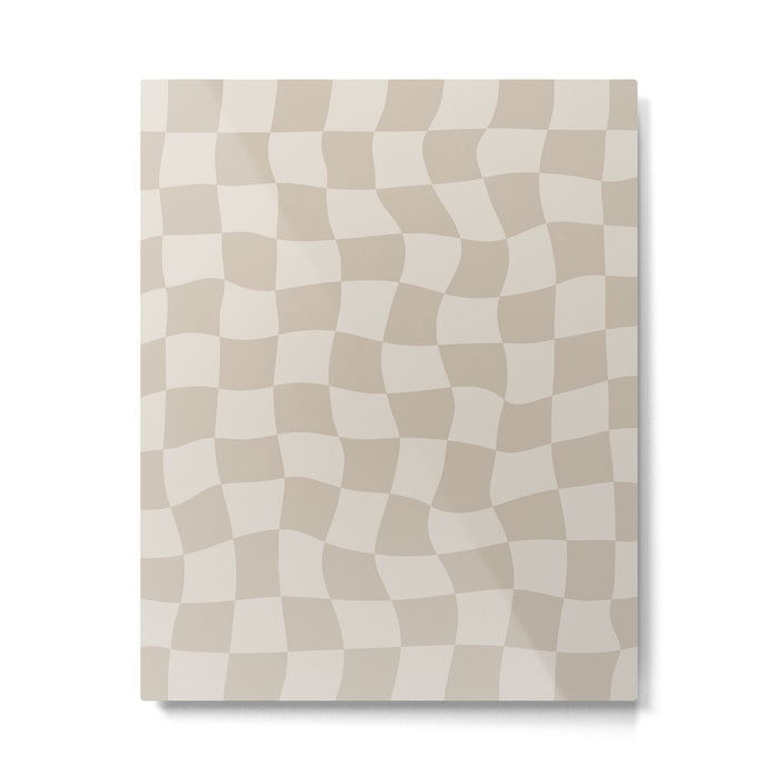 Warped Checkerboard - Neutral Beige Metal Print Gallery Image 1