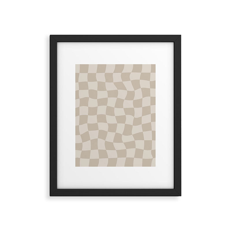 Warped Checkerboard - Neutral Beige Framed Art Print Gallery Image 6
