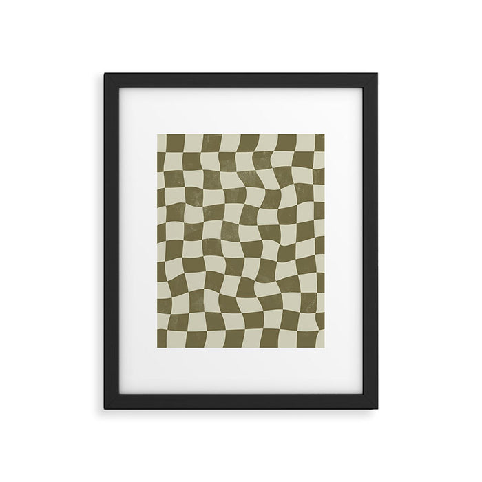 Warped Checkerboard - Olive Green Framed Art Print Gallery Image 1