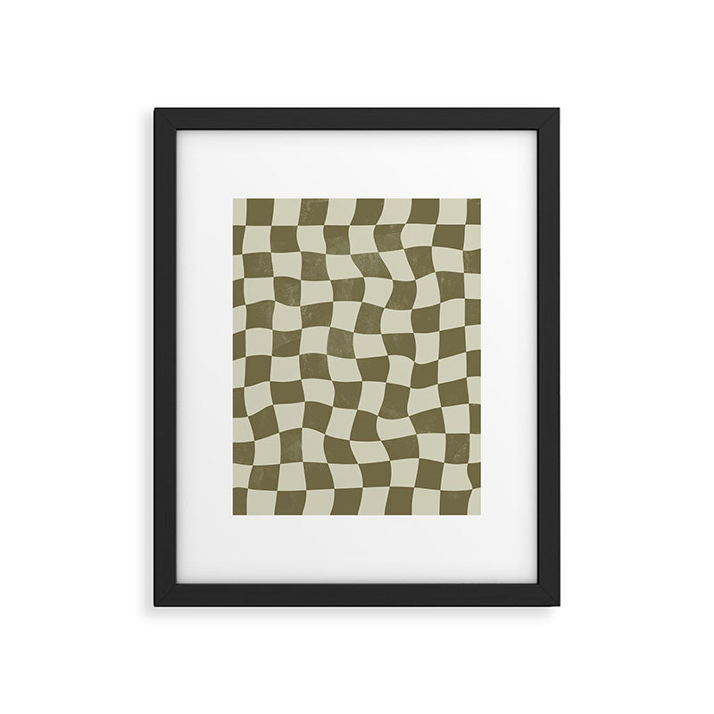 Warped Checkerboard - Olive Green Framed Art Print Gallery Image 6