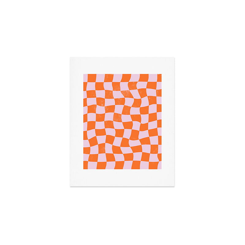 Warped Checkerboard - Orange and Pink Art Print Gallery Image 1