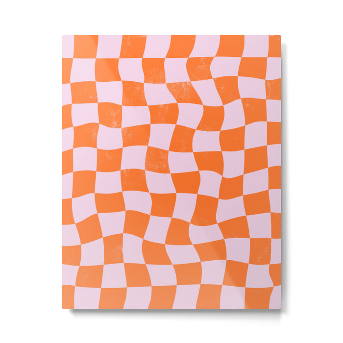 Warped Checkerboard - Orange and Pink Metal Print Gallery Image 1