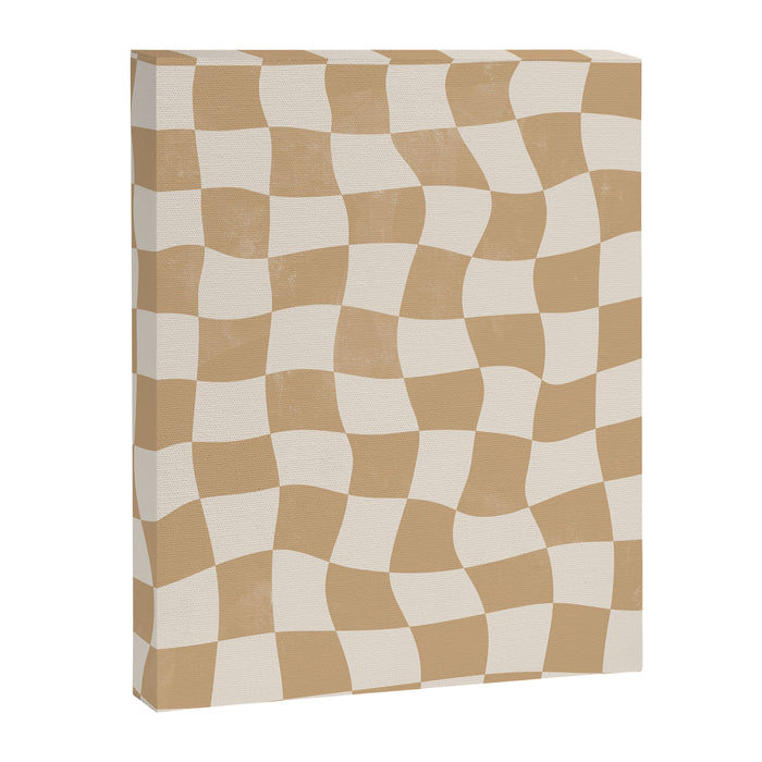 Warped Checkerboard - Tan Brown Canvas Print Gallery Image 1