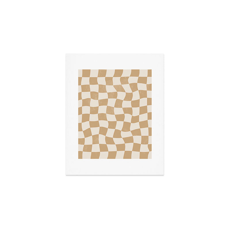 Warped Checkerboard - Tan Brown Art Print Gallery Image 1
