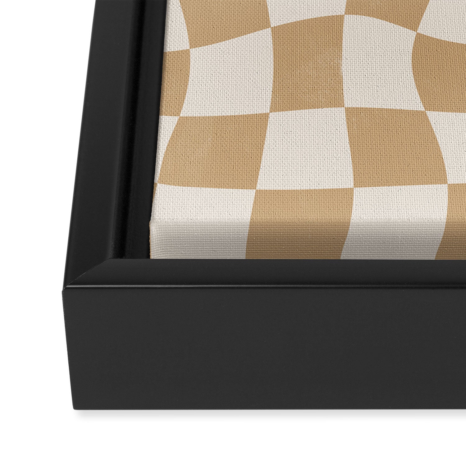 Warped Checkerboard - Tan Brown Framed Canvas Print Gallery Image 3