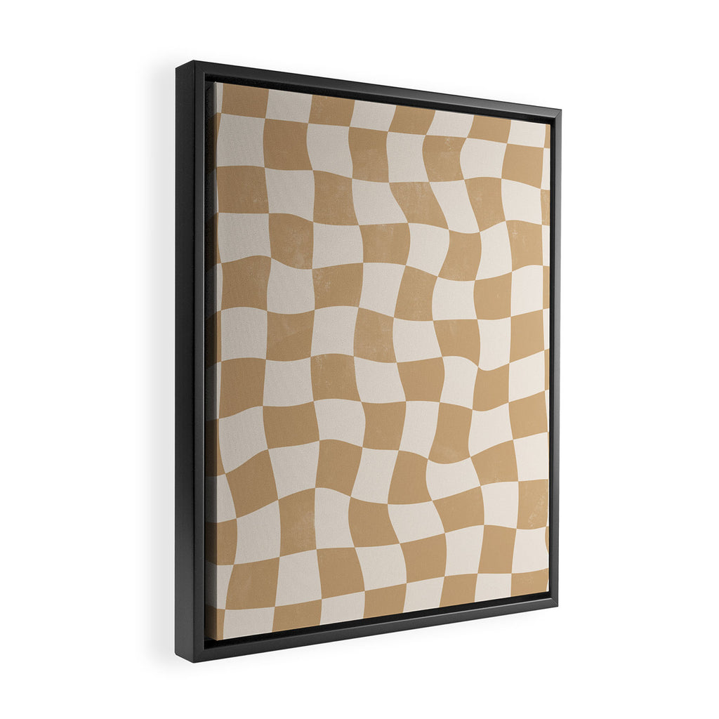 Warped Checkerboard - Tan Brown Framed Canvas Print Gallery Image 2