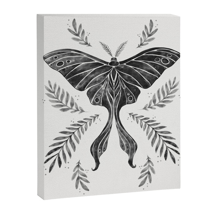 Watercolor Luna Moth in Black and White Canvas Print Gallery Image 1