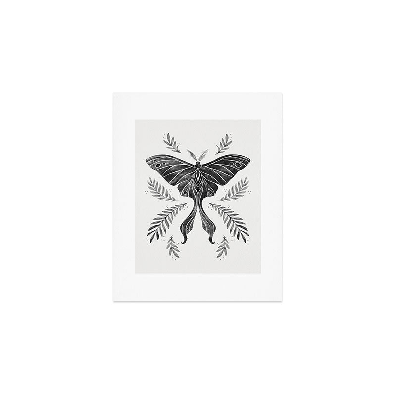 Watercolor Luna Moth in Black and White Art Print Gallery Image 1