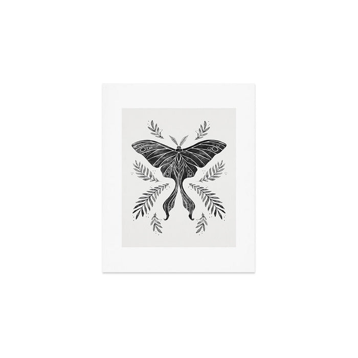 Watercolor Luna Moth in Black and White Art Print Gallery Image 1