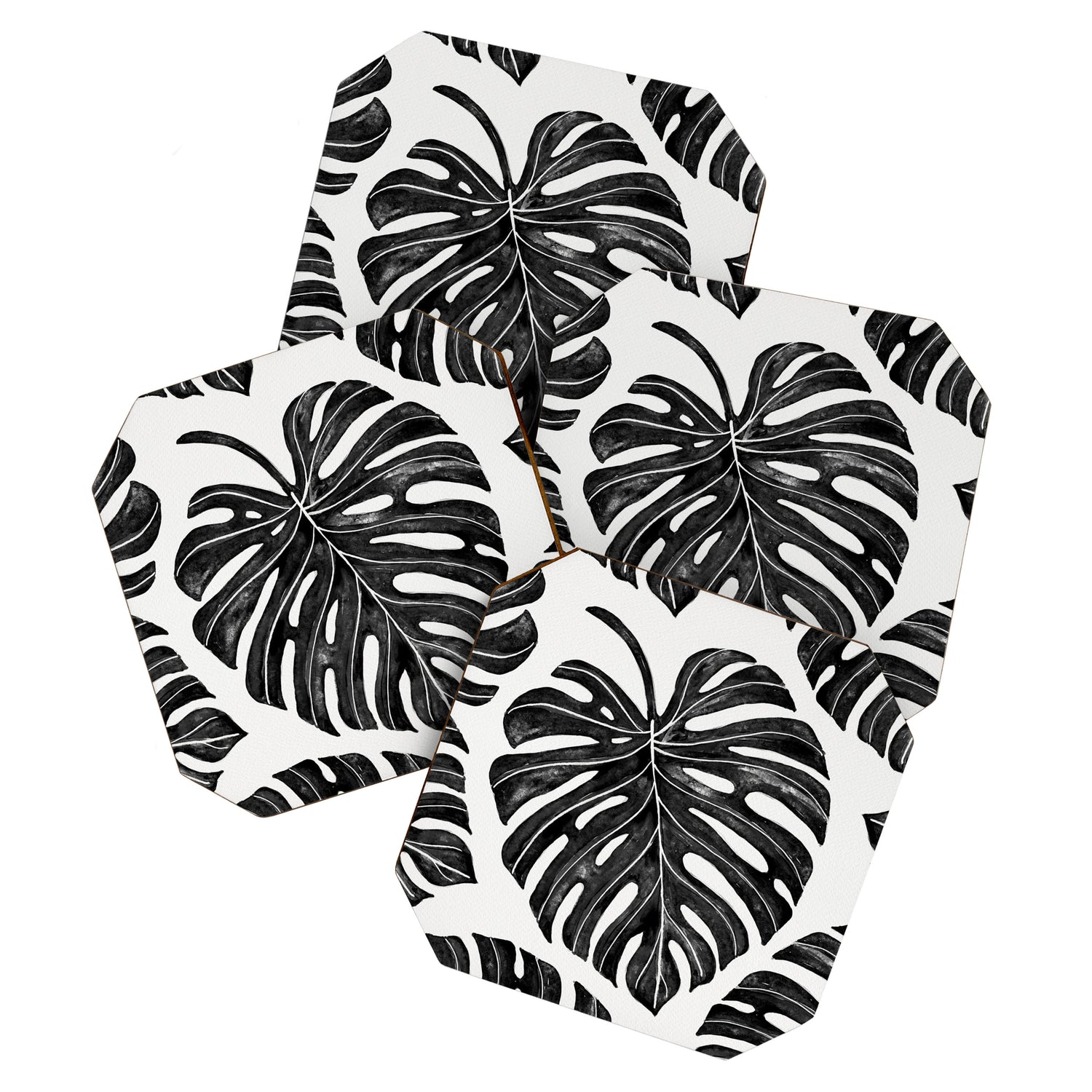 Watercolor Palm Leaves Black and White Coaster Gallery Image 1