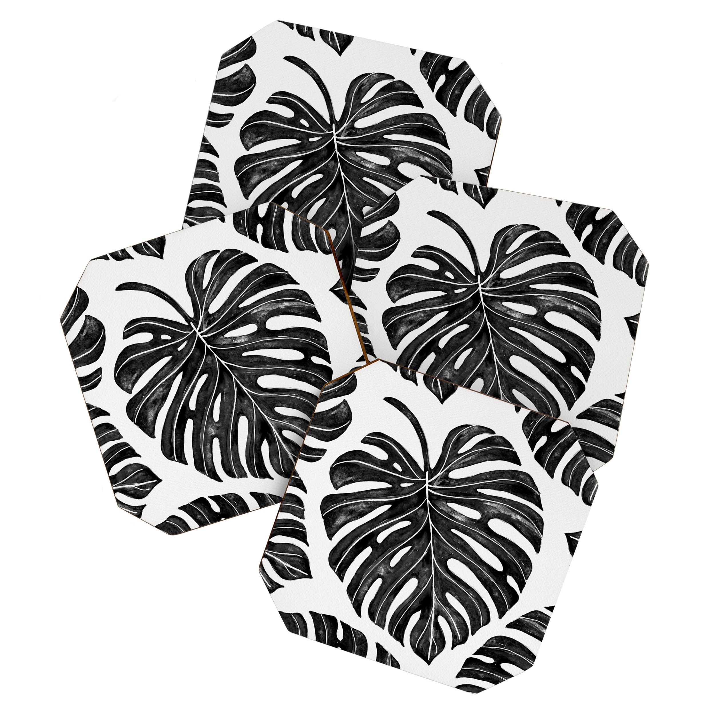 Watercolor Palm Leaves Black and White Coaster Gallery Image 1