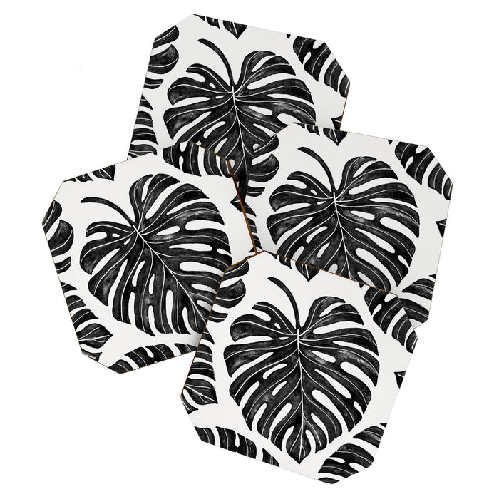 Watercolor Palm Leaves Black and White Coaster Gallery Image 1