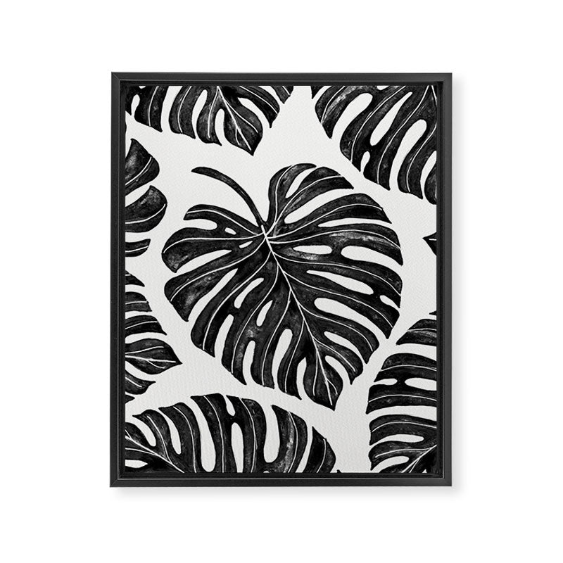Watercolor Palm Leaves Black and White Framed Canvas Print Gallery Image 6