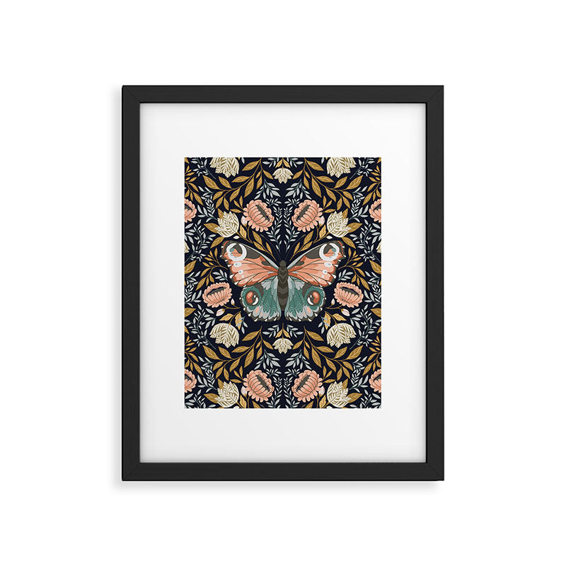 William Morris Inspired Butterfly Pattern - Midnight Garden Framed Art Print Gallery Image 5