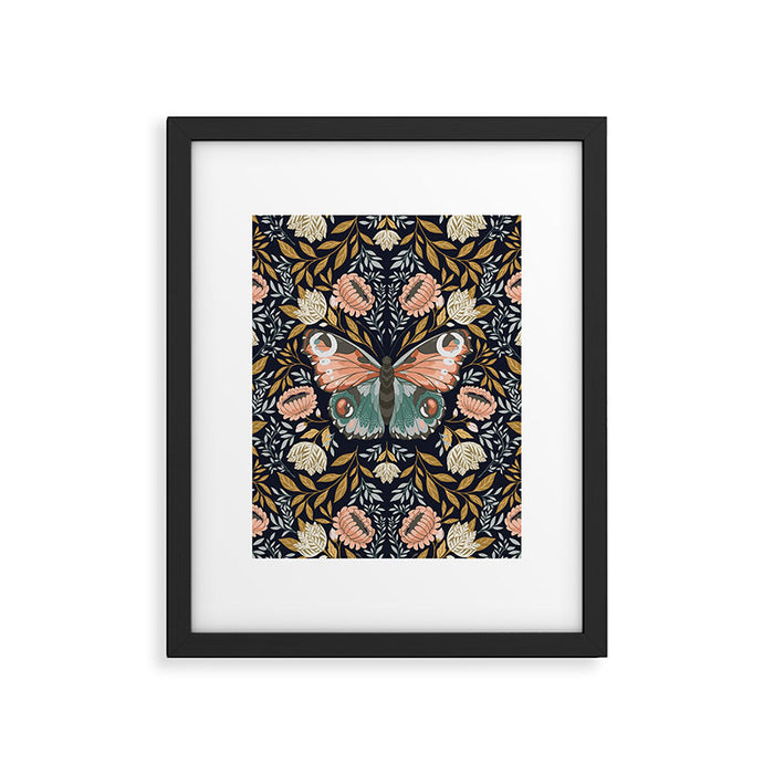 William Morris Inspired Butterfly Pattern - Midnight Garden Framed Art Print Gallery Image 1