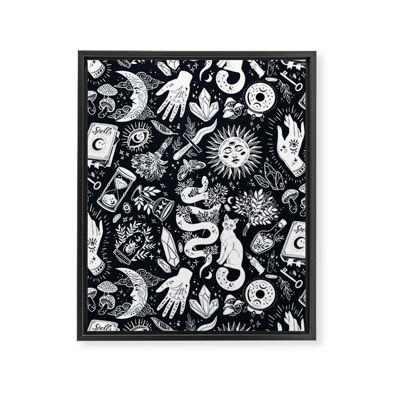 Witchy Things In Black And White Framed Canvas Print Gallery Image 6