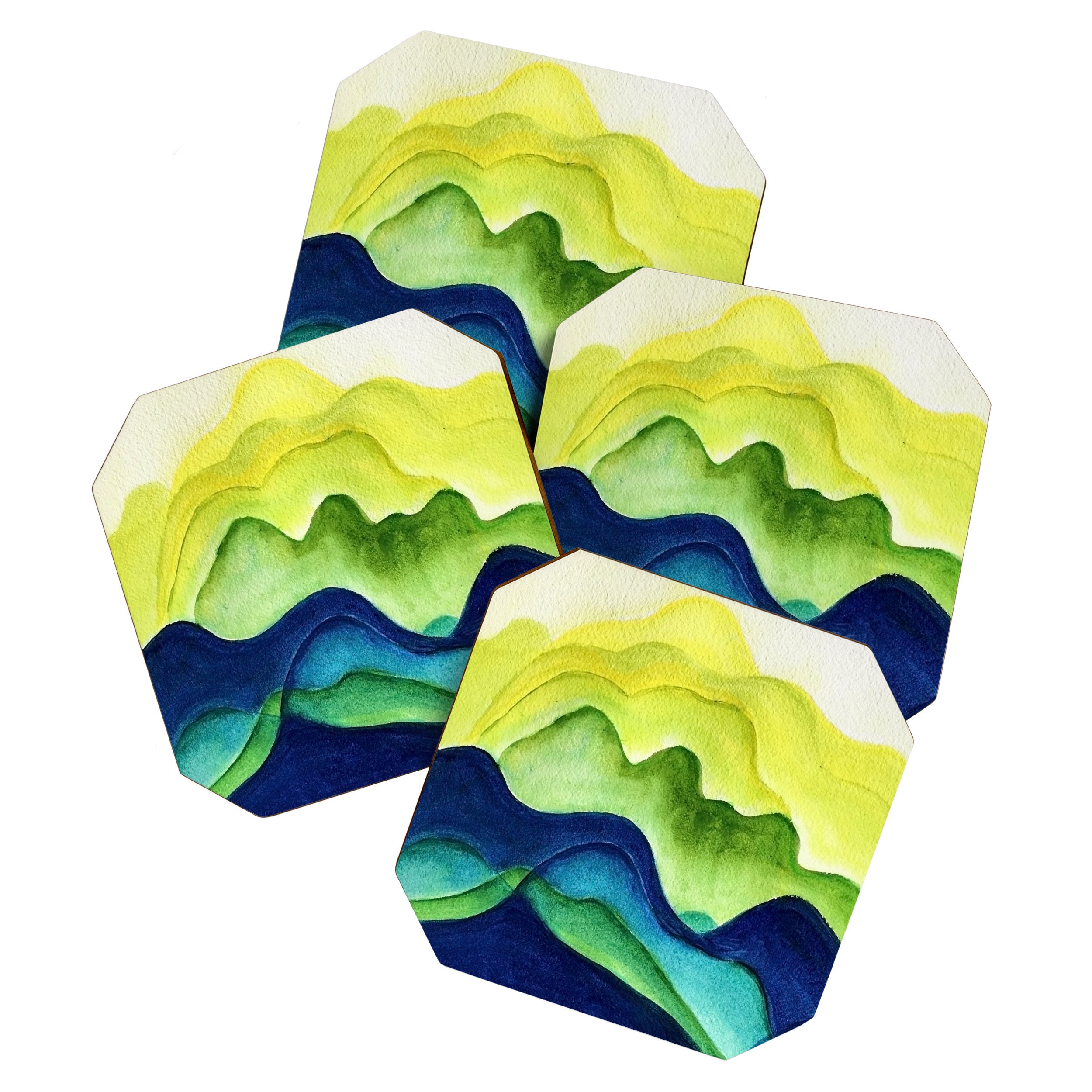 Abstract in Yellow, Green and Blue Coaster Gallery Image 1