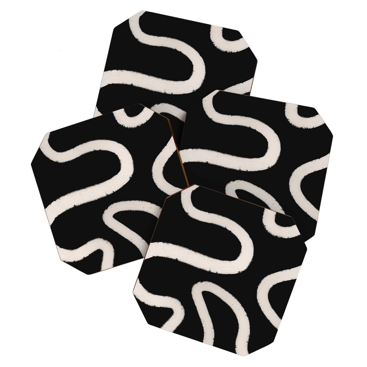 Abstract Brush Strokes: Black & White Coaster Gallery Image 1