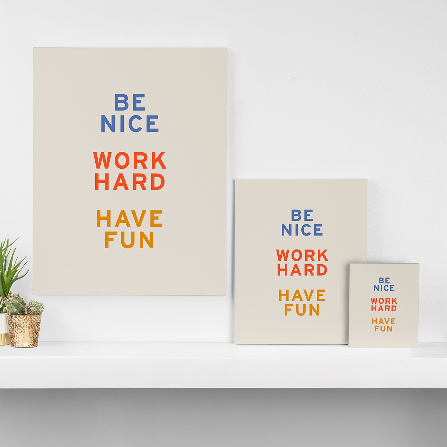 Be Nice, Work Hard, Have Fun | Retro Vintage Bauhaus Typography Canvas Print Gallery Image 3