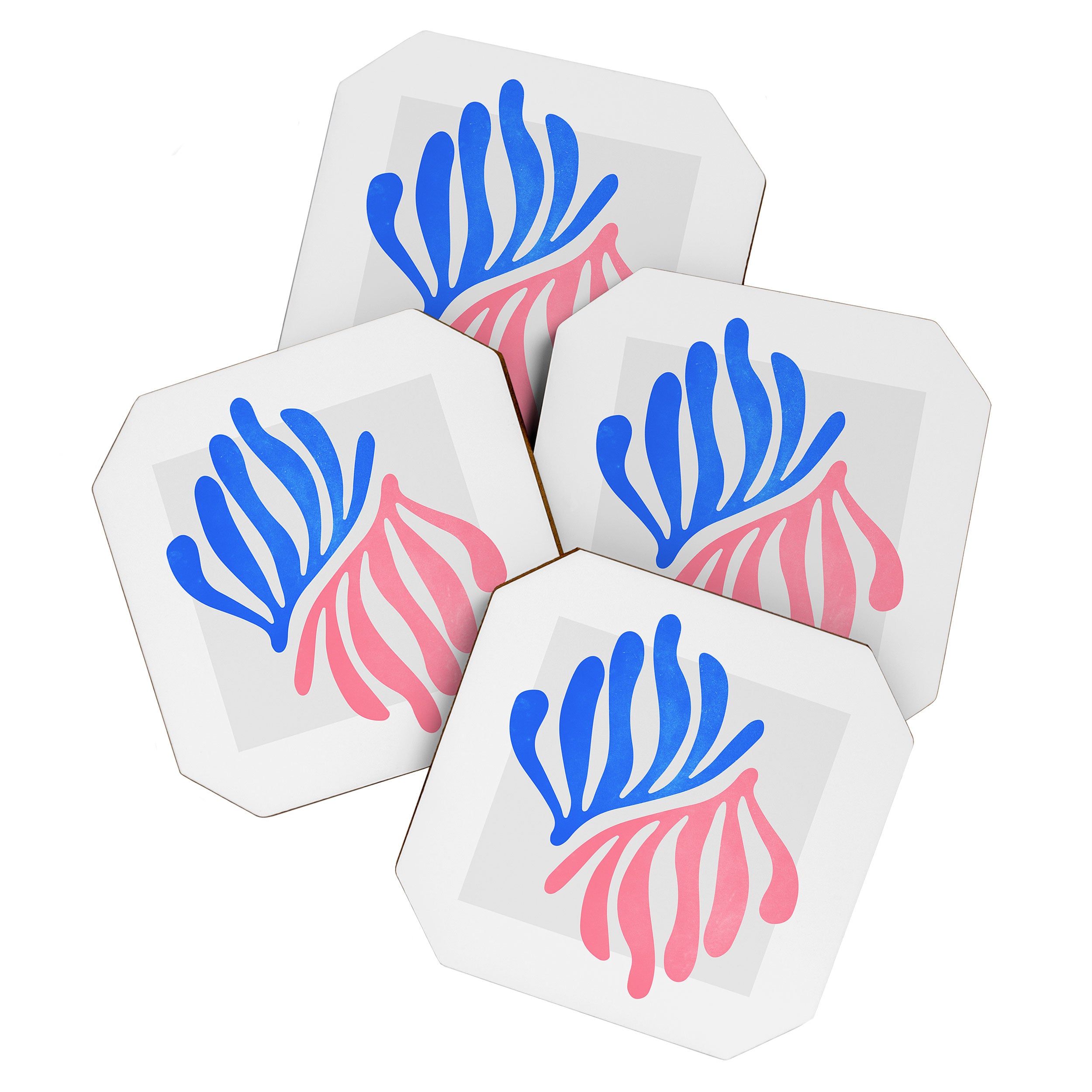 Blue & Pink Leaves: Matisse Series 01 Coaster Gallery Image 1