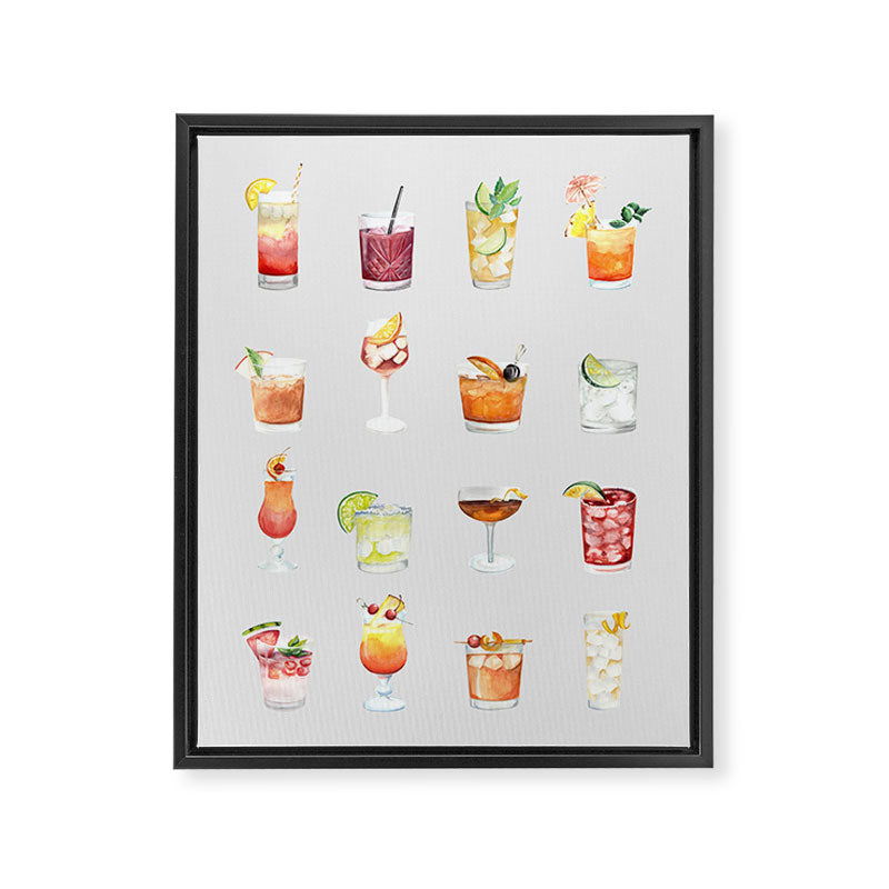 Classic Watercolor Cocktails Drinks Framed Canvas Print Gallery Image 6