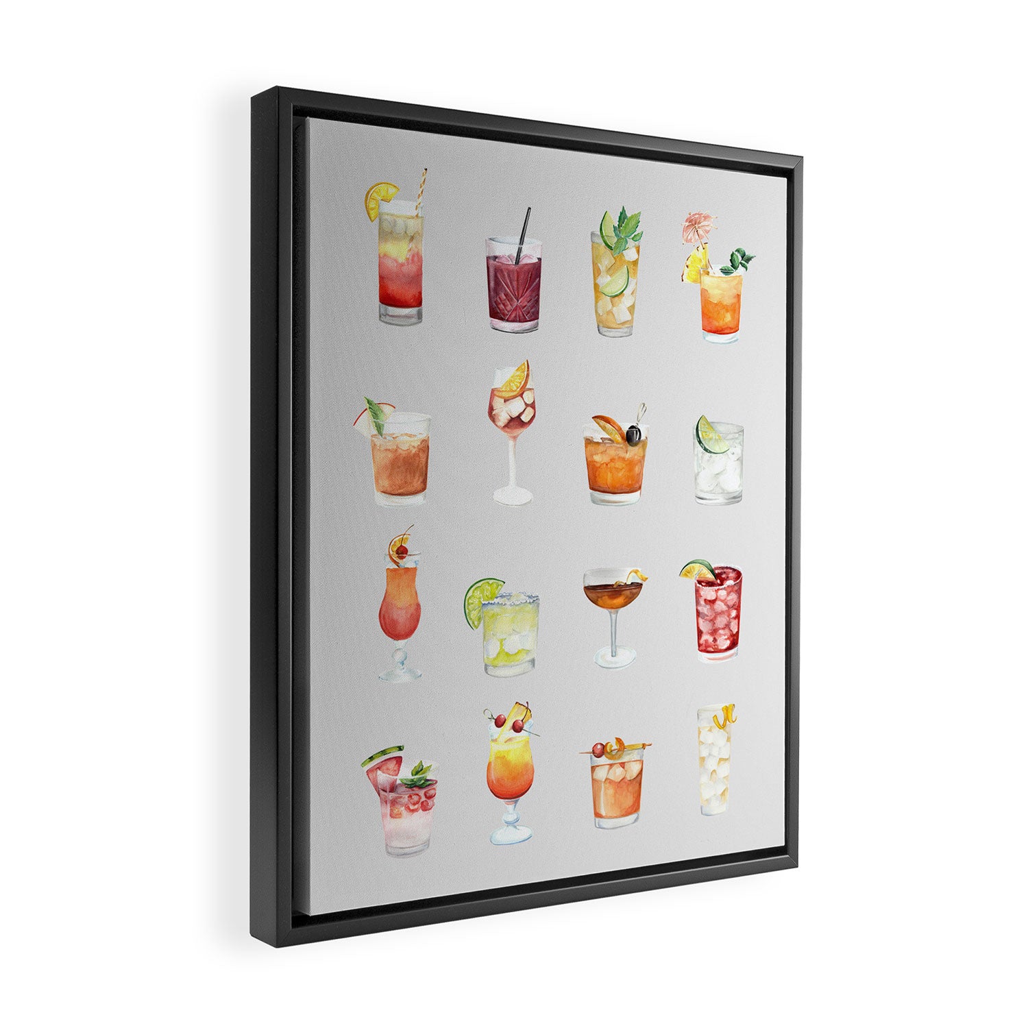 Classic Watercolor Cocktails Drinks Framed Canvas Print Gallery Image 2