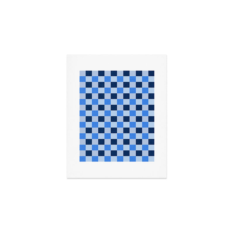 French Ocean Blue Checks Pattern Art Print Gallery Image 1