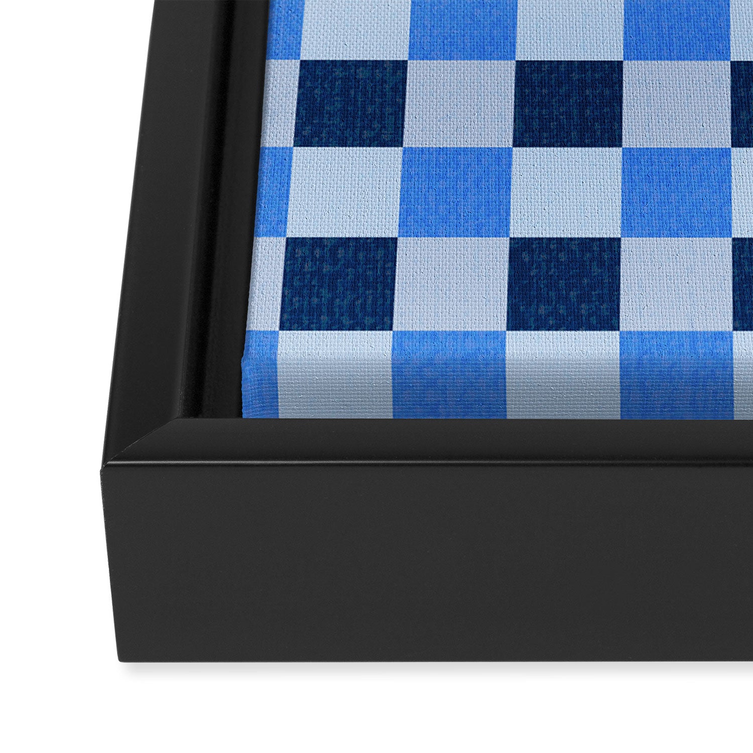 French Ocean Blue Checks Pattern Framed Canvas Print Gallery Image 3