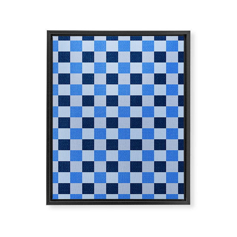 French Ocean Blue Checks Pattern Framed Canvas Print Gallery Image 8