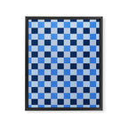 French Ocean Blue Checks Pattern Framed Canvas Print Gallery Image 8