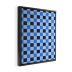 French Ocean Blue Checks Pattern Framed Canvas Print Gallery Image 2