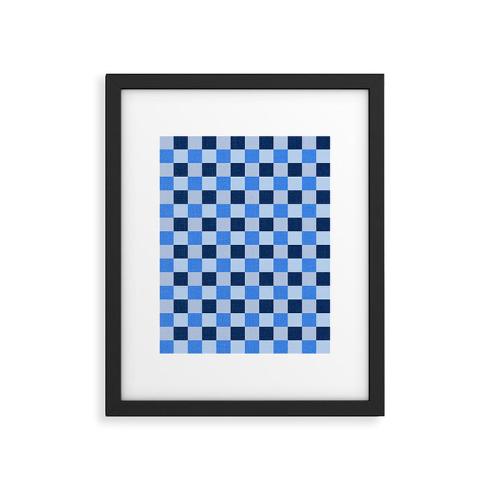 French Ocean Blue Checks Pattern Framed Art Print Gallery Image 1
